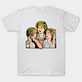 Curling her blond hair with curlers T-Shirt